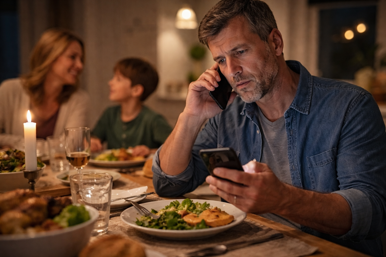 Landlord checking phone at an inconvenient time